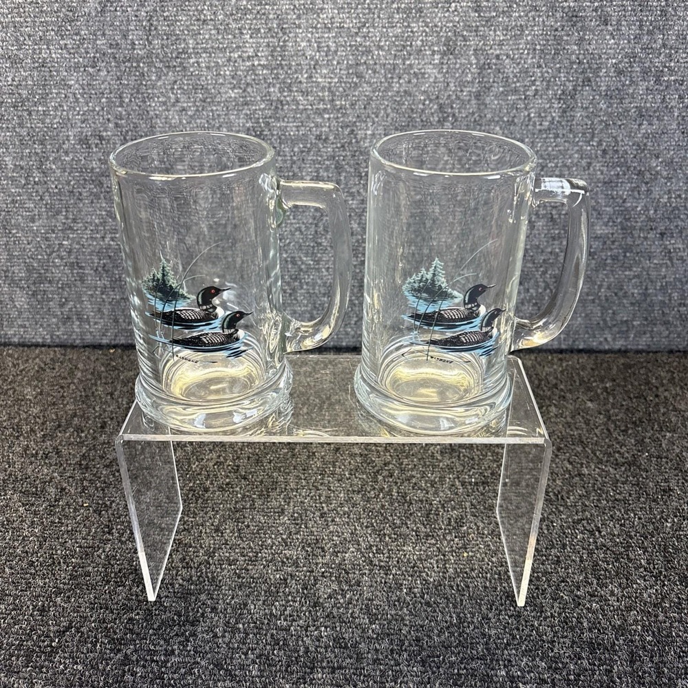 Vtg~Jerry Raedeke~Loon Beer Steins~Set of 2